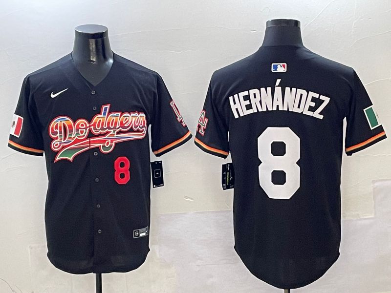 Men Los Angeles Dodgers #8 Hernandez Black rainbow Nike 2025 MLB Jersey style 2